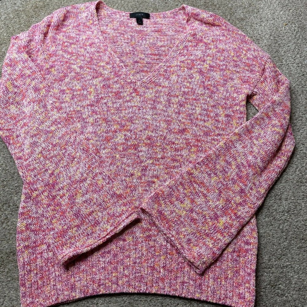J Crew Sweater Medium Womens Pink Flared Sleeve Marled Swing Pullover